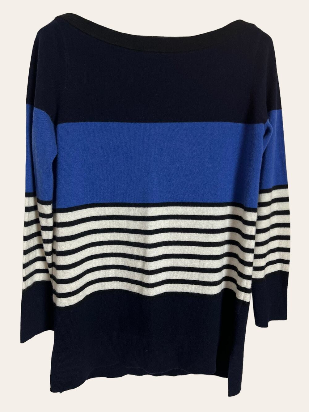 Kate Spade Blue Striped Wool Cashmere Boatneck Pullover Sweater Size Medium